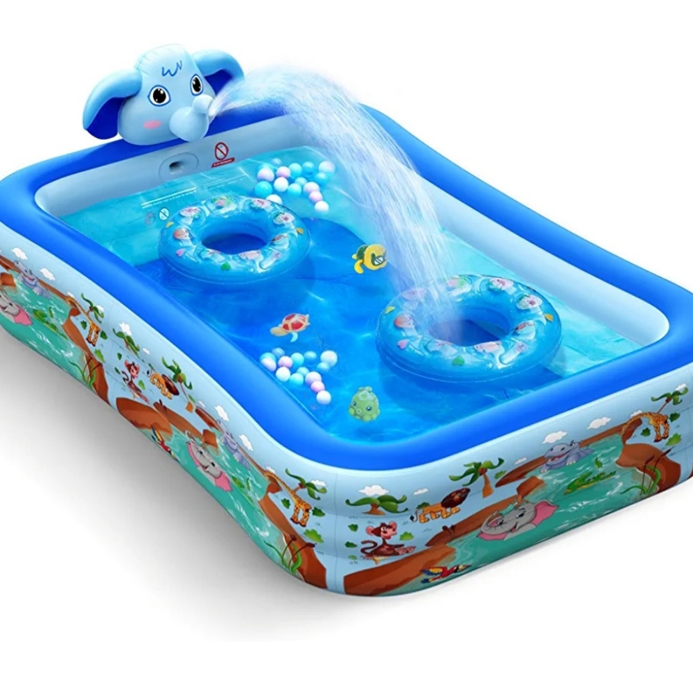 Hamdol Inflatable Swimming Pool with Sprinkler, Kiddie Pool 99" X 72" X 22" Fami